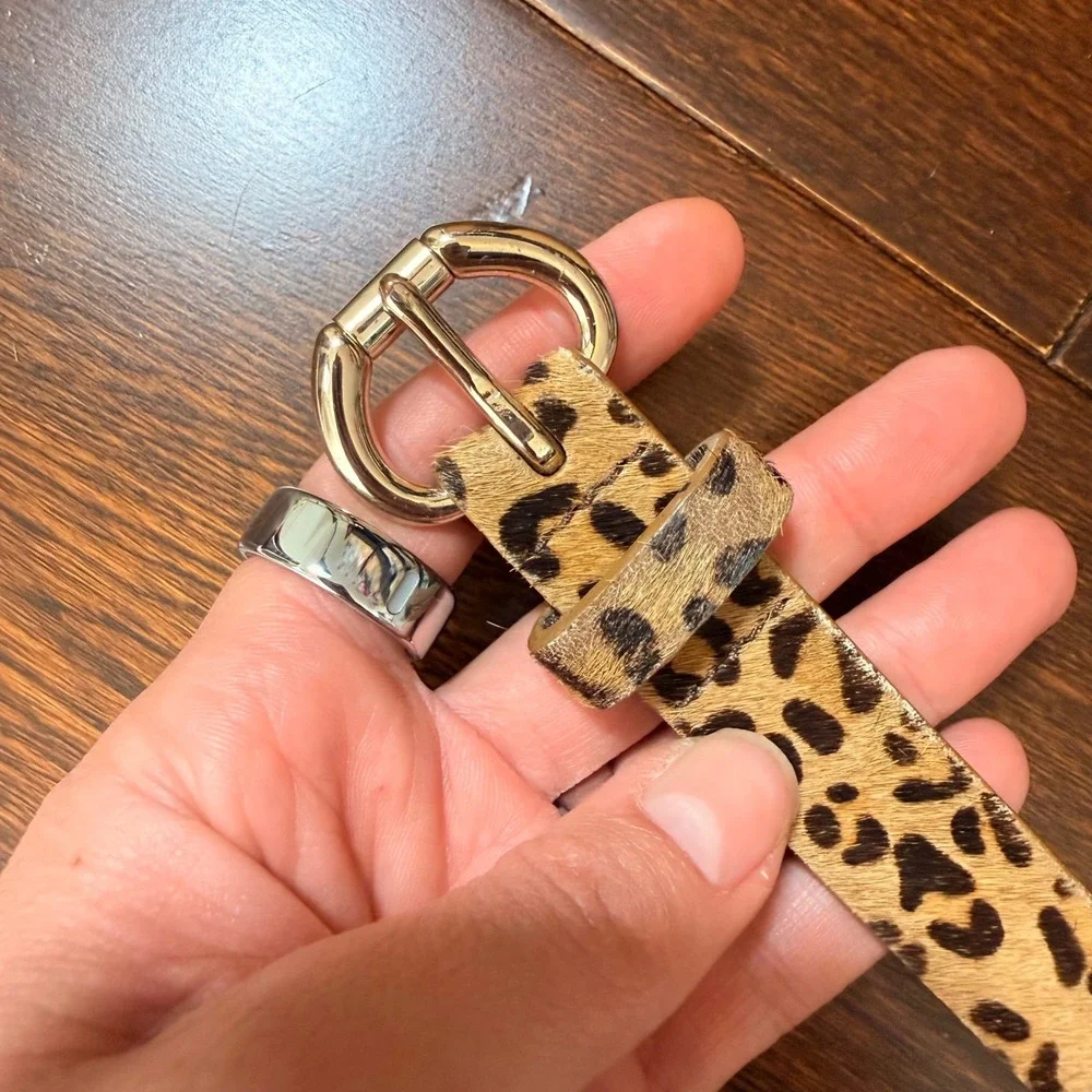 Banana Republic Womens Leopard Calf Hair Leather Belt Small Gold Buckle 230640